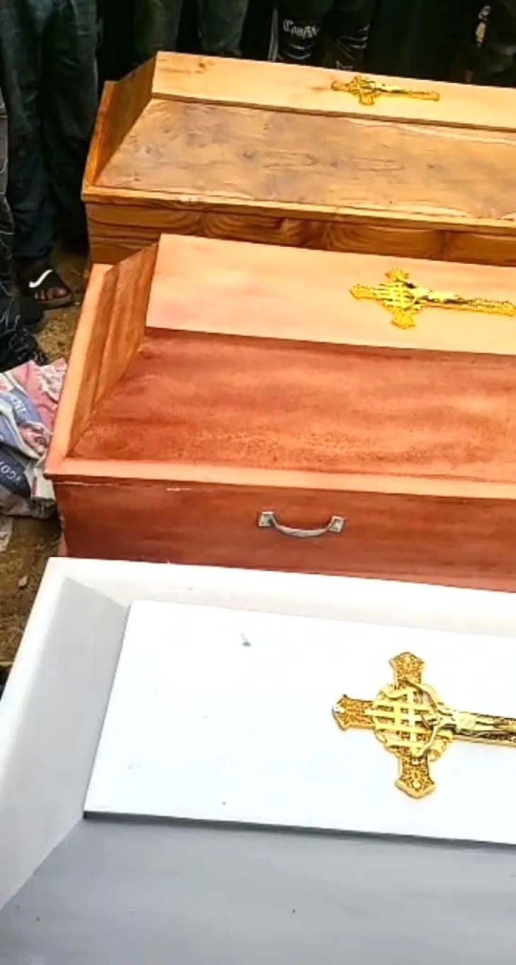Caskets bearing corpses of three Christians killed in Jos, Plateau state, Nigeria on April 3, 2026.