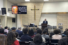 Worshipers gather for an Easter service at Amman Baptist Church on April 12, 2026, as congregations across Jordan mark the resurrection with unified celebrations.
