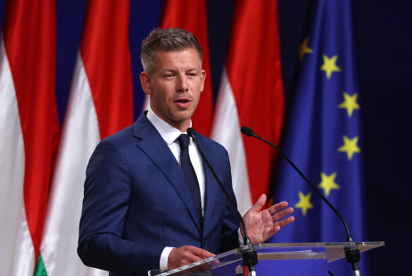 Peter Magyar, lead candidate of the Tisza party, speaks to the media the day after the sweeping Tisza victory over rival Fidesz in Hungarian parliamentary elections on April 13, 2026 in Budapest, Hungary.