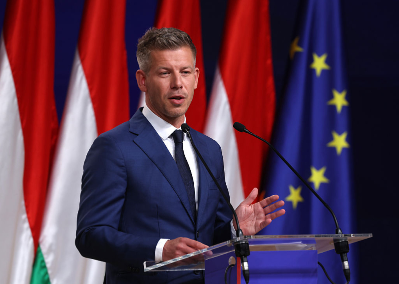 Peter Magyar, lead candidate of the Tisza party, speaks to the media the day after the sweeping Tisza victory over rival Fidesz in Hungarian parliamentary elections on April 13, 2026 in Budapest, Hungary.
