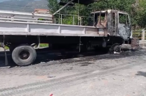 A screengrab from a Facebook video shows an official vehicle set ablaze during clashes between residents of the Noor Shahan informal settlement and police on April 14.