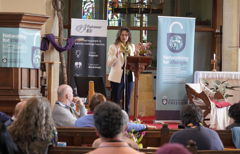 Helene Fisher addresses participants at the Marcham+10 consultation on April 17, as global advocates, researchers and faith leaders gathered to assess a decade of progress in confronting gender-specific religious persecution and to chart priorities for th