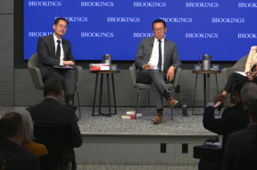 Speakers participate in an April 27 panel discussion at the Brookings Institution in Washington examining the relationship between power, religion and ideology in North Korea, including the regime’s use of personality cult narratives and its suppression o