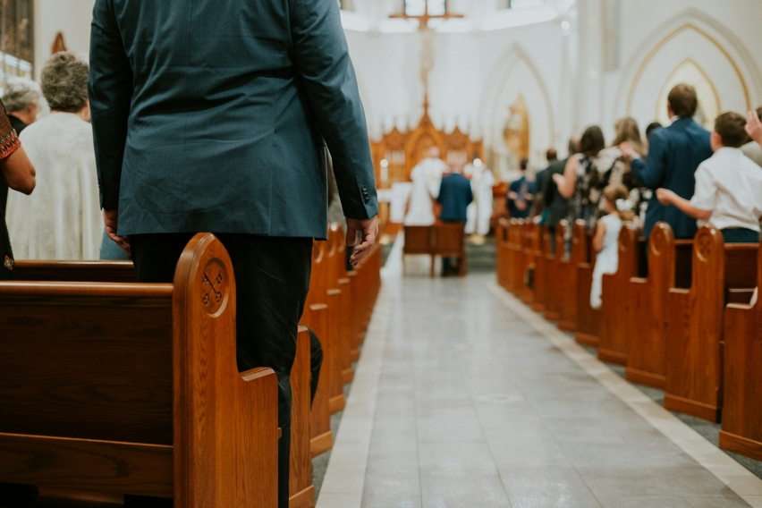 Worshippers, congregants, church, catholic, service