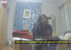 A screenshot from a BBC investigation video examining allegations that some migrants in the United Kingdom used fabricated asylum claims, including false claims related to sexuality, to remain in the country.