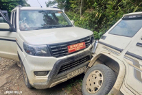 Vehicles carrying Baptist church leaders stand along a roadside in Manipur, India, after an ambush on May 13, 2026, killed three pastors returning from a peace conference focused on reconciliation between tribal Christian communities in the conflict-hit n
