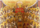 The First Council of Nicaea, as depicted by Cretan painter Michael Damaskinos (1591). The work, originally from Vronitissiou monastery, is now housed in the Agia Collection, Heraklion.