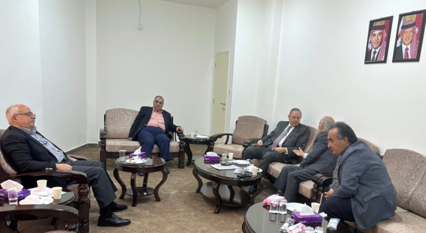From left: Engineer Nidal Qaqish, Rev. George Zananiri, Sen. Michael Nazzal, Evangelical Council President Retired Maj. Gen. Imad Maayah and Rev. Moutasm Dababneh during their meeting in Amman.