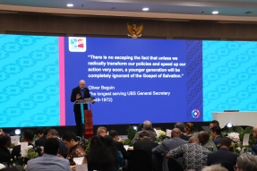 Dirk Gevers, Secretary General of United Bible Societies, addresses the fellowships 80th anniversary gathering in Jakarta, May 2026.