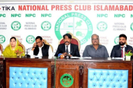 Christian rights activists addressing a press conference at the National Press Club in Islamabad, Pakistan, on May 21, 2026.