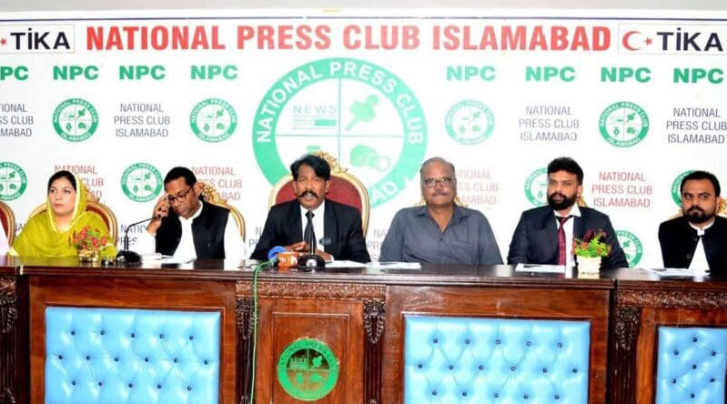 Christian rights activists addressing a press conference at the National Press Club in Islamabad, Pakistan, on May 21, 2026.