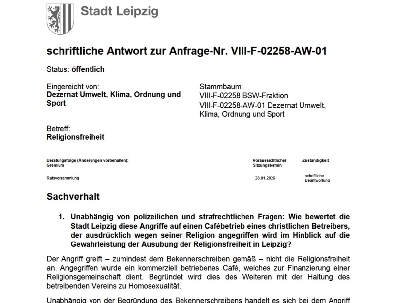 Official answer of the City of Leipzig government