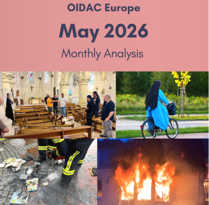 Arson attacks were among anti-Christian hates crimes in May in Europe, according to the Observatory on Intolerance and Discrimination against Christians in Europe.