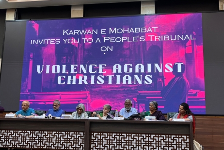 Panel members at hearing on anti-Christian hostilities on June 1, 2026 in New Delhi, India.