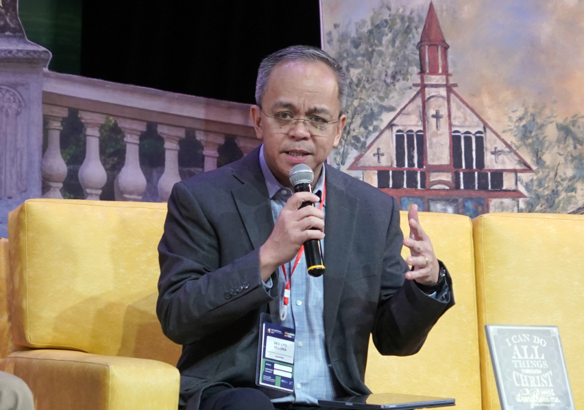 Rev. Dr. Lito Villoria, Executive Chairman of the Philippines National Disciplemaking Campaign Committee, addresses delegates during the morning panel at the Asia Conference on Church & Mission, June 11, 2026, at GCF South Metro in Alabang, Metro Manila.