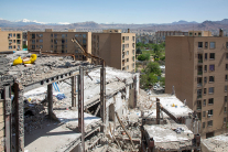 TEHRAN, IRAN - APRIL 14: Damage is visible to a building photographed on April 14, 2026 in southeastern Tehran, Iran.