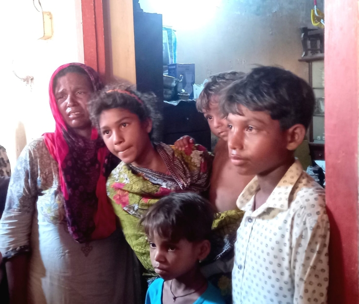 Widow and children of the Siddique Masih, slain for his faith on June 22, 2026 in Gohar Chak No. 8 village, Pakistan.