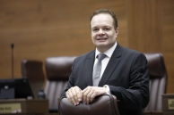 Gonzalo Ramírez, a lawmaker for the governing Partido Pueblo Soberano and the new president of the Commission on Security and Drug Trafficking, stands in the plenary chamber of Costa Ricas Legislative Assembly.