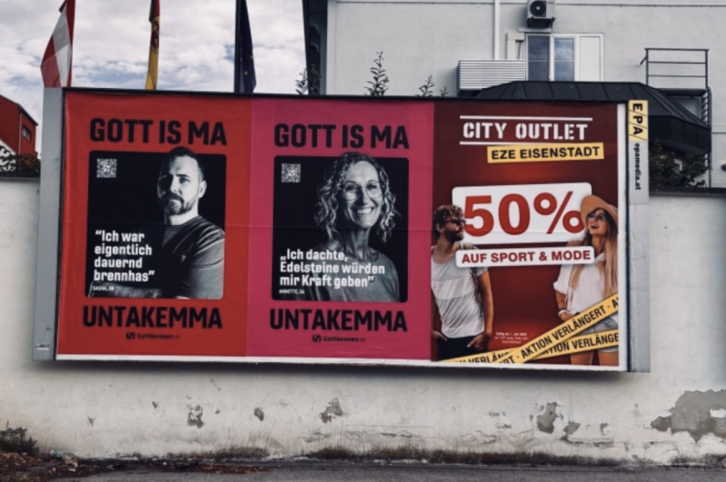 Posters for the campaign Gott is ma untakemma in Austria.