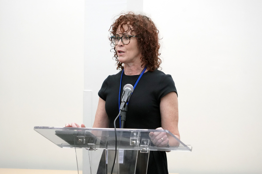 Sarah Scott Webb, representing the World Freedom Network, tells UN forum delegates that fewer than one percent of trafficking victims are ever officially identified.