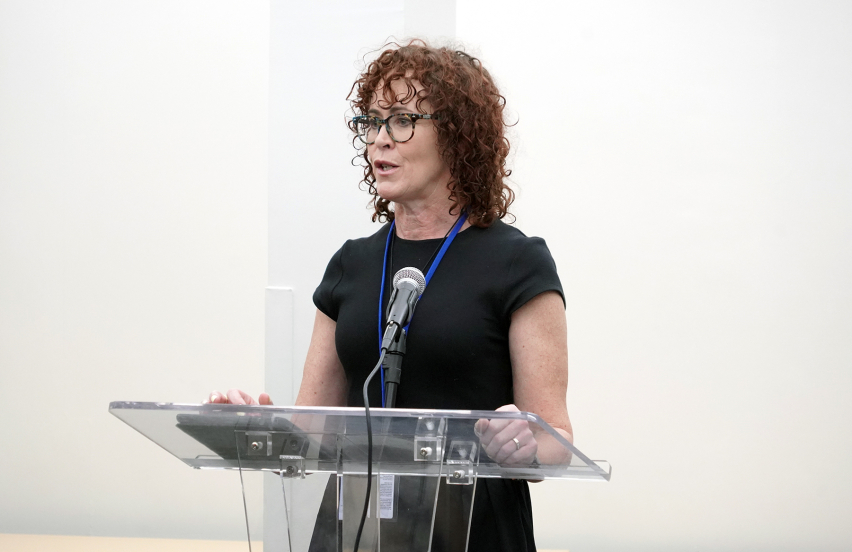Sarah Scott Webb, representing the World Freedom Network, tells UN forum delegates that fewer than one percent of trafficking victims are ever officially identified.