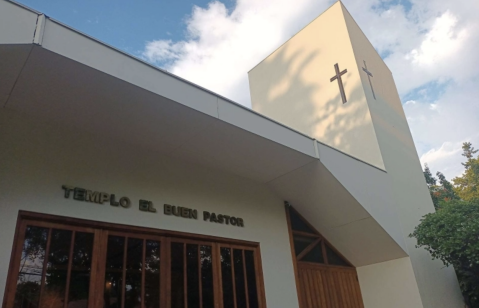 View of the facade of the Lutheran Congregation Church La Reconciliación in Santiago, Chile.