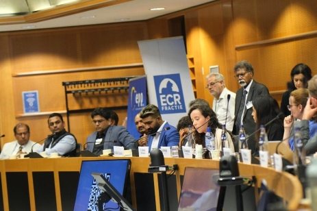 Panelists at event on forced conversions and marriages of girls at European Parliament on July 14, 2026.