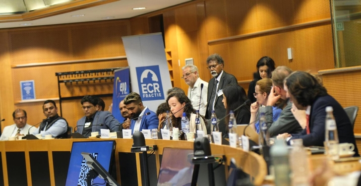 Panelists at event on forced conversions and marriages of girls at European Parliament on July 14, 2026.