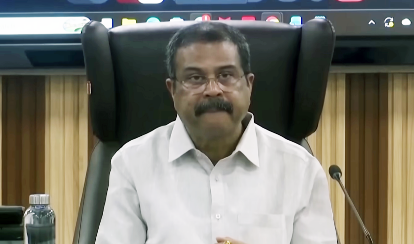 Dharmendra Pradhan, Indias education minister, speaks during an official meeting.