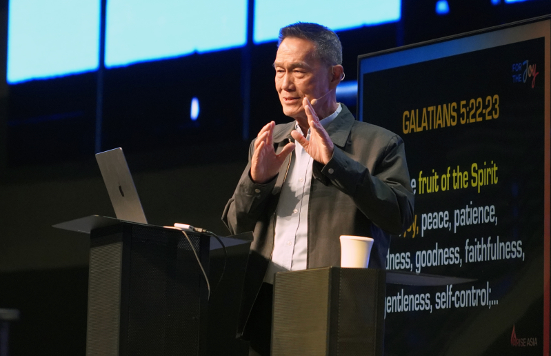 Pastor Peter Tan-Chi, founder and senior pastor of Christs Commission Fellowship, delivers the opening address at the Arise Asia 2026 Congress in Manila, Philippines, July 27, 2026.