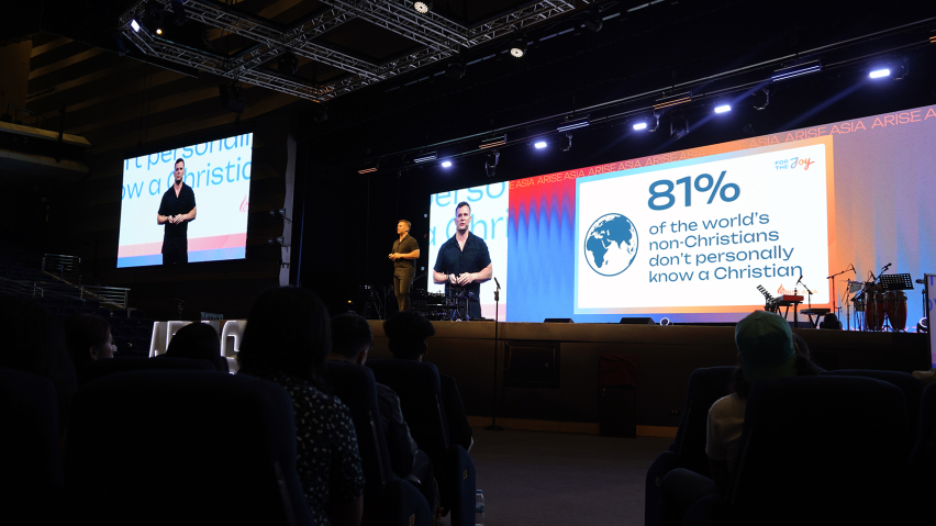 A slide displayed during Jason Mandryks keynote address at the Arise Asia 2026 Congress in Manila, Philippines, July 28, 2026, shows that 81 percent of the worlds non-Christians do not personally know a follower of Jesus.