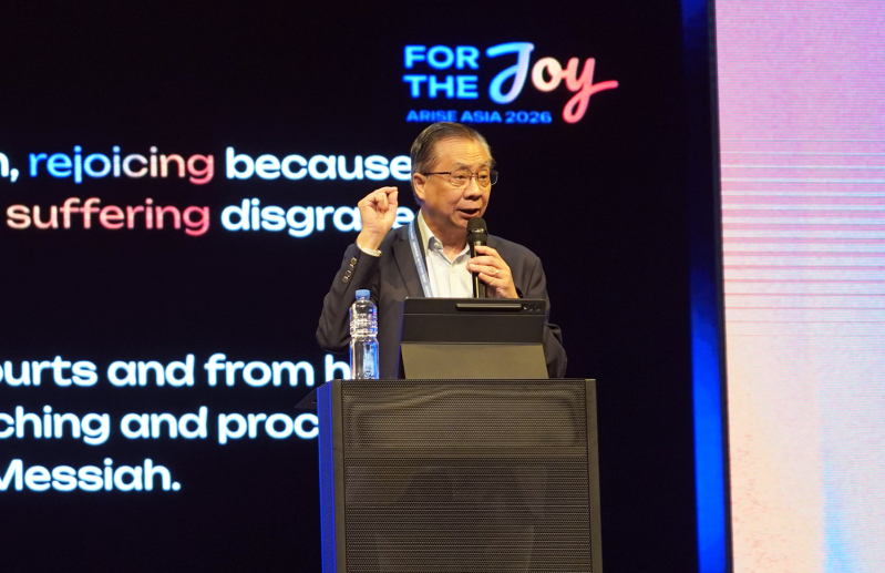 Patrick Fung, Chair of the Global Board of Directors of Arise Asia and Director Emeritus of OMF International, addresses delegates during the morning session of the Arise Asia 2026 Congress in Manila, Philippines, July 29, 2026.