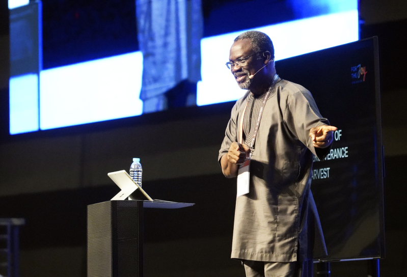 Joshua Bogunjoko, Global Director for Regions of the Lausanne Movement and International Director Emeritus of SIM, addresses delegates during the morning session of the Arise Asia 2026 Congress in Manila, Philippines, on July 30, 2026.