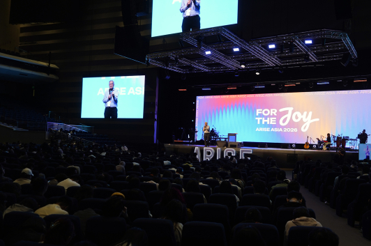Rev. Dr. David Ro, co-founder and executive director of Arise Asia, addresses delegates at the Arise Asia 2026 Congress at Christs Commission Fellowship Central in Manila, Philippines.