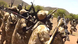 SPLA members in Nuba Mountains in video recording from 2014.