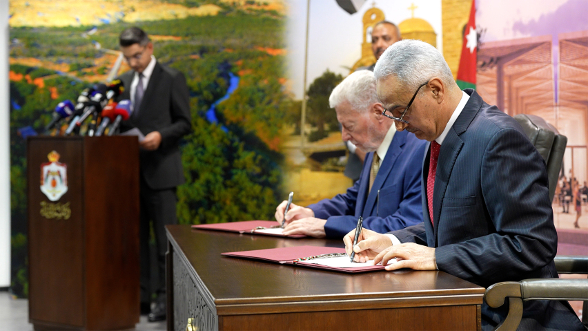 Jordanian officials sign four project agreements totaling $120 million for development of lands surrounding the Baptism Site of Jesus Christ (Al-Maghtas), Aug. 12, 2026.