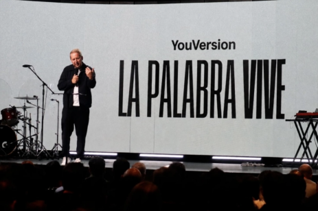 Bobby Gruenewald, CEO of YouVersion, speaks at a special event at the Más Vida CDMX auditorium in Mexico City on Tuesday, Aug. 18, 2026.