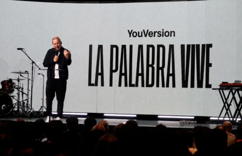 Bobby Gruenewald, CEO of YouVersion, speaks at a special event at the Más Vida CDMX auditorium in Mexico City on Tuesday, Aug. 18, 2026.