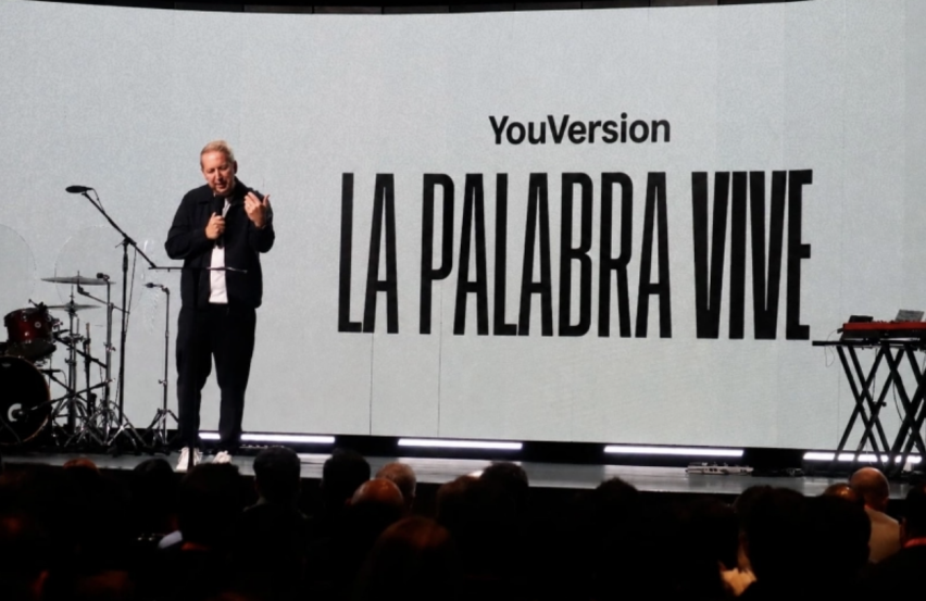 Bobby Gruenewald, CEO of YouVersion, speaks at a special event at the Más Vida CDMX auditorium in Mexico City on Tuesday, Aug. 18, 2026.