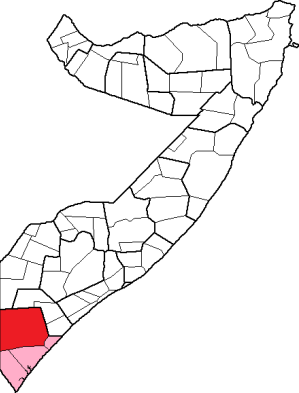 Location of Afmadow District in Somalia.