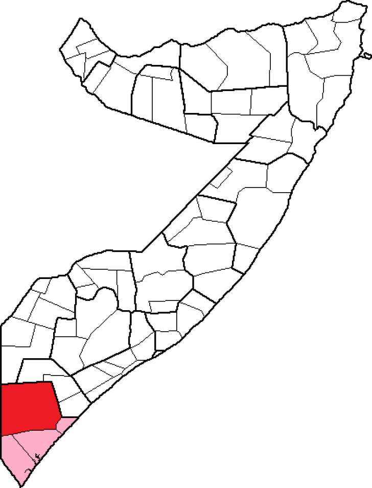 Location of Afmadow District in Somalia.