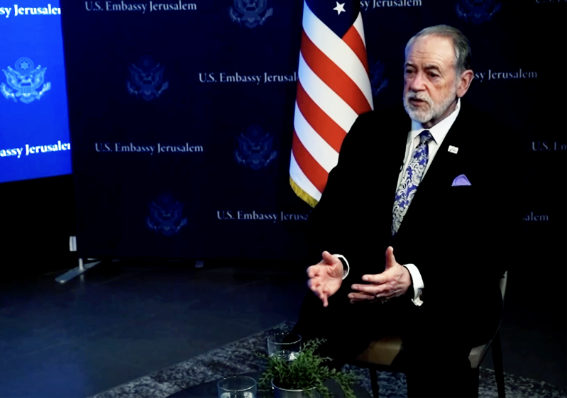 U.S. Ambassador to Israel Mike Huckabee speaks during an interview with Reuters at the U.S. Embassy in Jerusalem, Aug. 20, 2026.