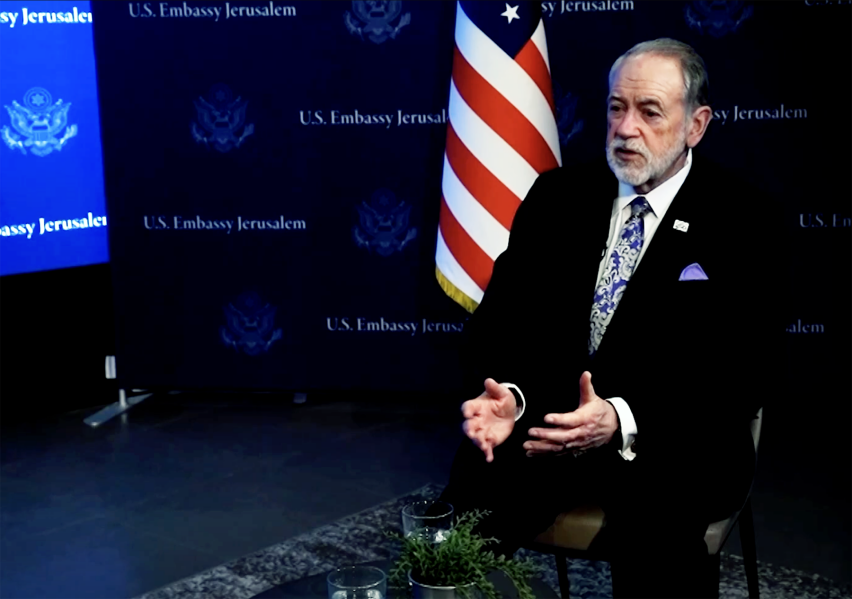 U.S. Ambassador to Israel Mike Huckabee speaks during an interview with Reuters at the U.S. Embassy in Jerusalem, Aug. 20, 2026.
