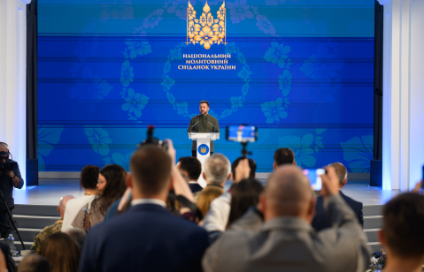 President Volodymyr Zelenskyy speaks at Ukraines third National Prayer Breakfast in Kyiv on Aug. 23, 2026