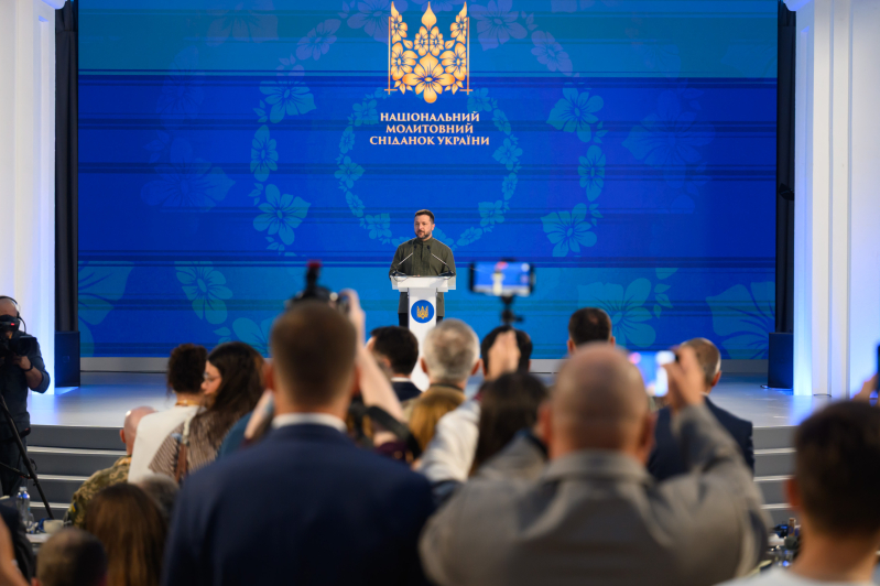President Volodymyr Zelenskyy speaks at Ukraines third National Prayer Breakfast in Kyiv on Aug. 23, 2026