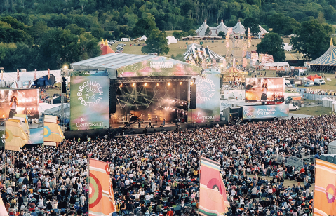 Crowds gather at the main stage during the Big Church Festival at the Wiston Estate near Steyning, West Sussex, England, in a previous year.