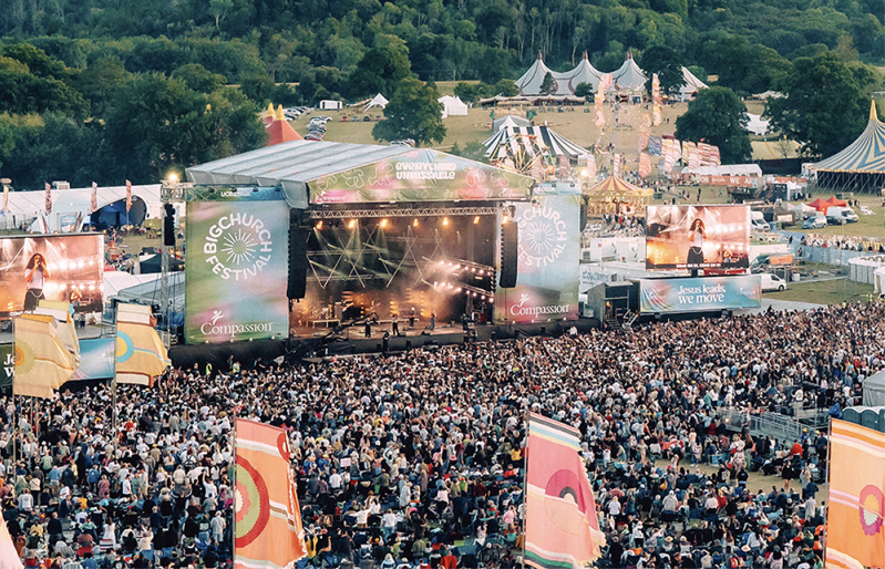 Crowds gather at the main stage during the Big Church Festival at the Wiston Estate near Steyning, West Sussex, England, in a previous year.