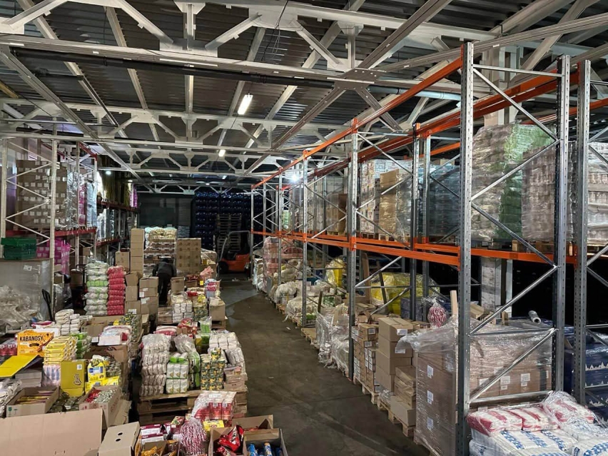 Pallets of food and relief supplies fill the Ukraine for Christ humanitarian warehouse before its destruction in a Russian strike on Aug. 28, 2026.