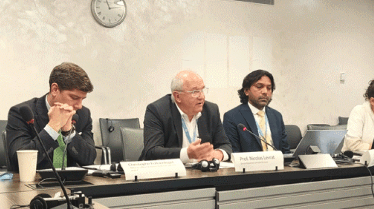 Nicolas Levrat, U.N. special rapporteur on minority issues, addresses a side-event of U.N. Human Rights Council in Geneva on Oct. 1, 2026.