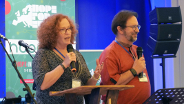 Connie Main Duarte and Jan Wessels, co-general secretaries of the European Evangelical Alliance, introduce the theme Hope in Uncertain Times at the opening of Hope for Europe 2026 in Golem, Albania, on Monday, Oct. 5, 2026.